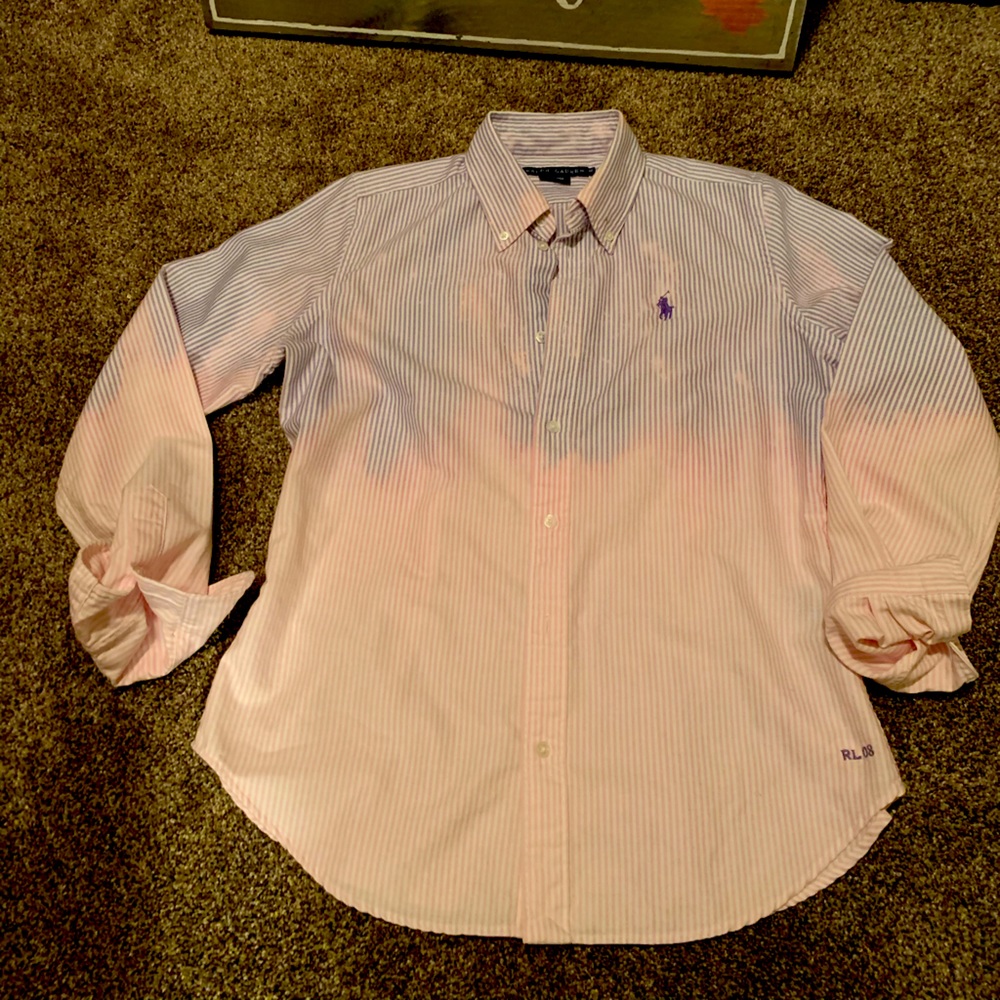 Handmade distressed, ombré Polo oxford shirt